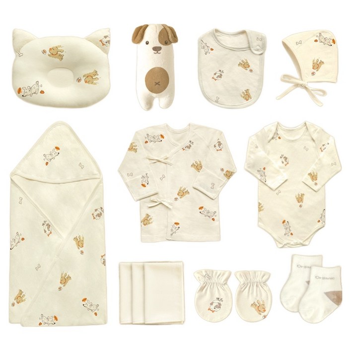 ikii 신생아용 오가닉 배냇저고리 긴소매 12종 출산 선물 세트