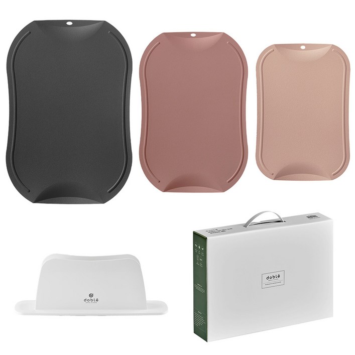 도블레 칼집 나지 않는 도마 세트, 1세트, 도마 소 살몬  중 말린장미  대 차콜  거치대