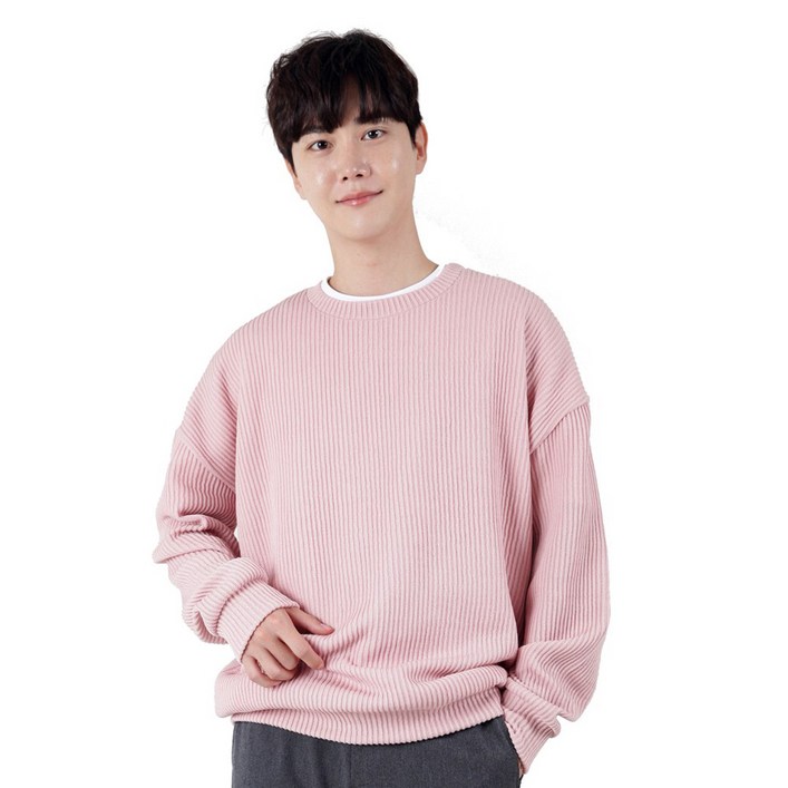 남성용 오버핏 코듀로이 소프트 라운드 맨투맨 티셔츠