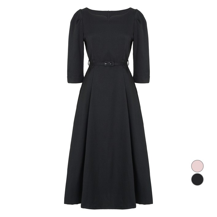 에이비에프지 여성용 7부 페미닌 벨티드 플레어 원피스 AFZ3MO31A