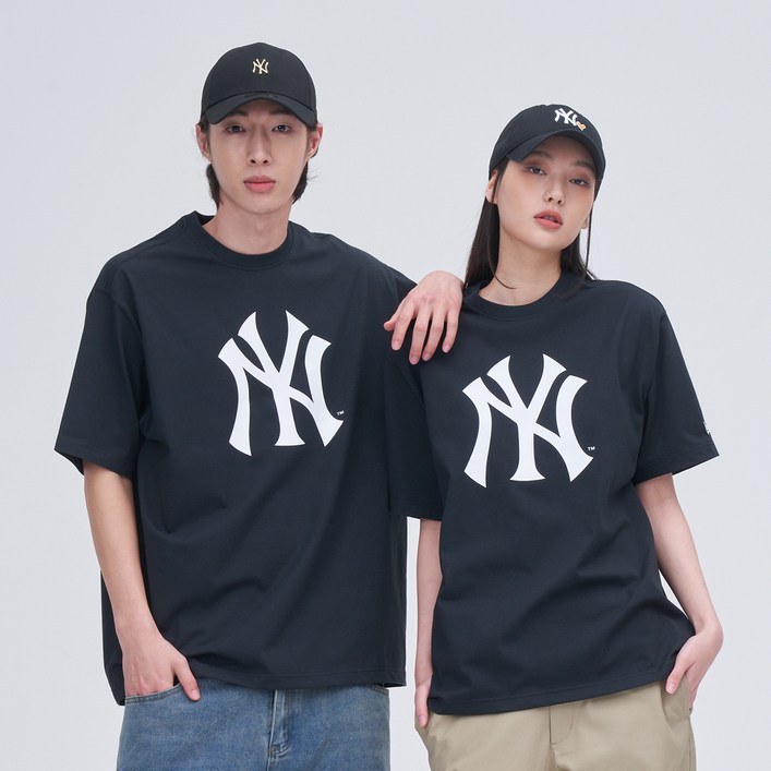 뉴에라 남녀공용 MLB 빅 로고 뉴욕 양키스 오버핏 반팔 티셔츠 1472131