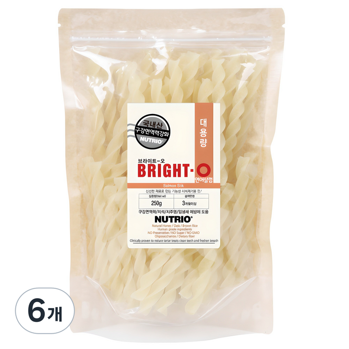 뉴트리오 브라이트오 강아지 대용량 치석껌, 연어살, 250g, 6개