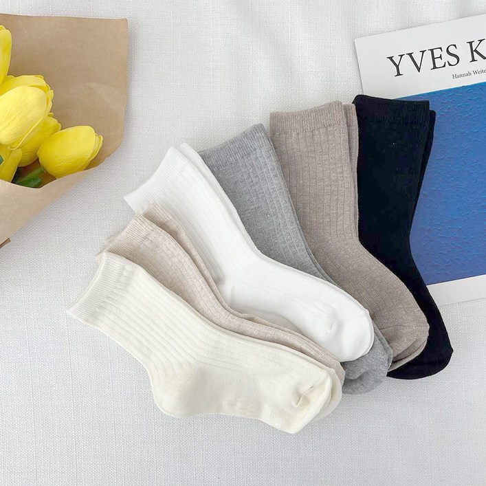 키즈퓨처 아동용 베이직 무지 소프트골지 중목 양말 6족 세트