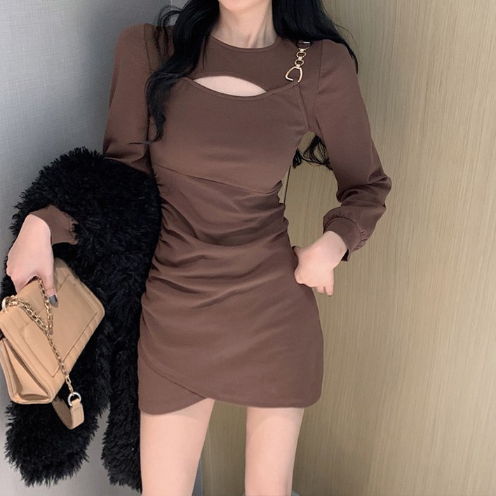 구디프 여성용 레이어드 스타일 컷아웃 체인끈 원피스