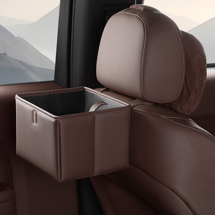 차량용 어부바 헤드레스트 가죽 뒷자석 수납함, 1개, 브라운