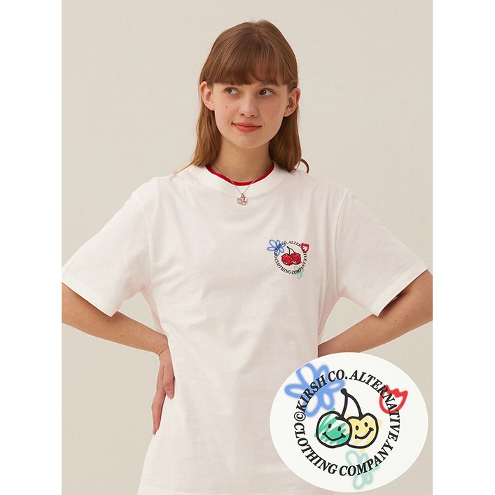 키르시 여성용 DOODLE CHERRY CIRCLE LOGO 반팔 티셔츠 - 쇼핑앤샵