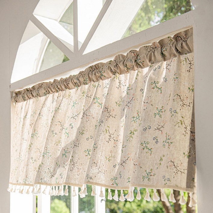 지앤와이 꽃패턴 태슬 미니창 가리개 바란스 커튼