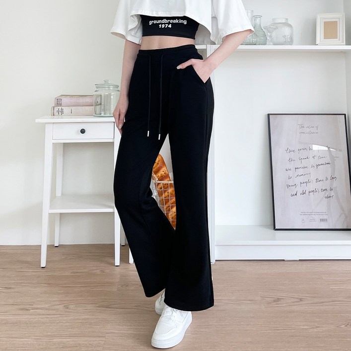 잘빠진 여성용 2단기장 롱레그핏 스판 부츠컷 밴딩 팬츠