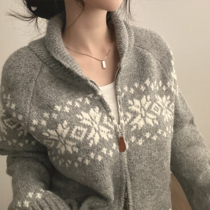 선빛 여성용 모렌 노르딕 니트 카라 데일리 가디건