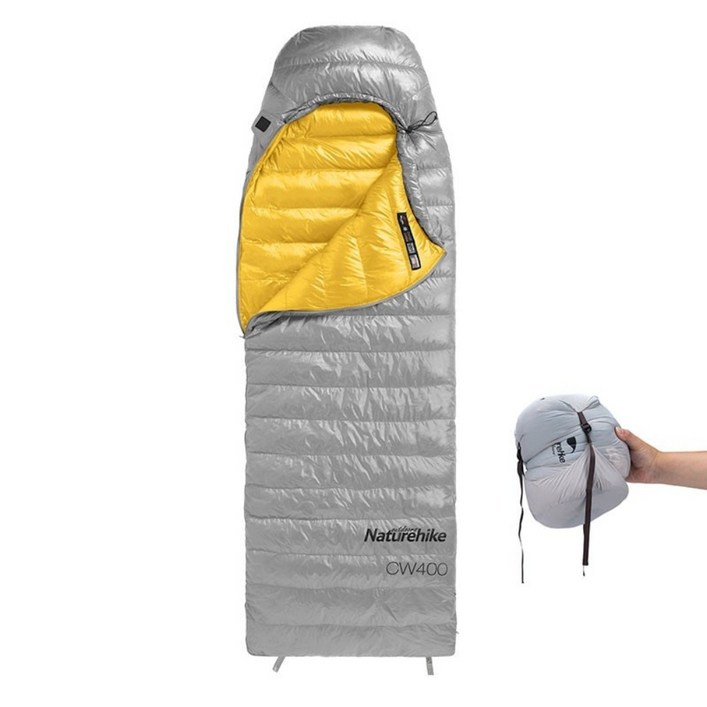 네이처하이크 초경량 구스 다운 페더 침낭 사계절 베이스 침낭 압축팩 슬리핑 기어 커플 사이즈, CWZ400 블랙 M, 1개