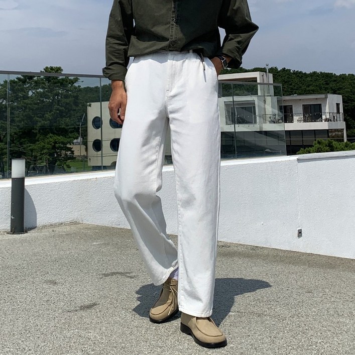 남자 남성 사계절 테이퍼드 핏 허벅돼 뒷밴딩 릴렉스 면 바지 치노 코튼 팬츠