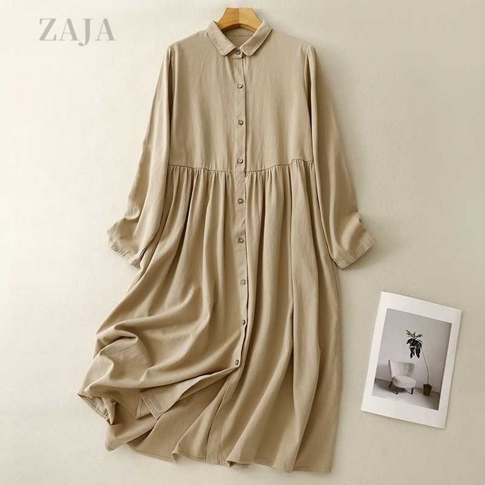 ZAJA 여성 봄가을 일상 캐주얼 원피스 빅사이즈 루즈핏 롱 원피스
