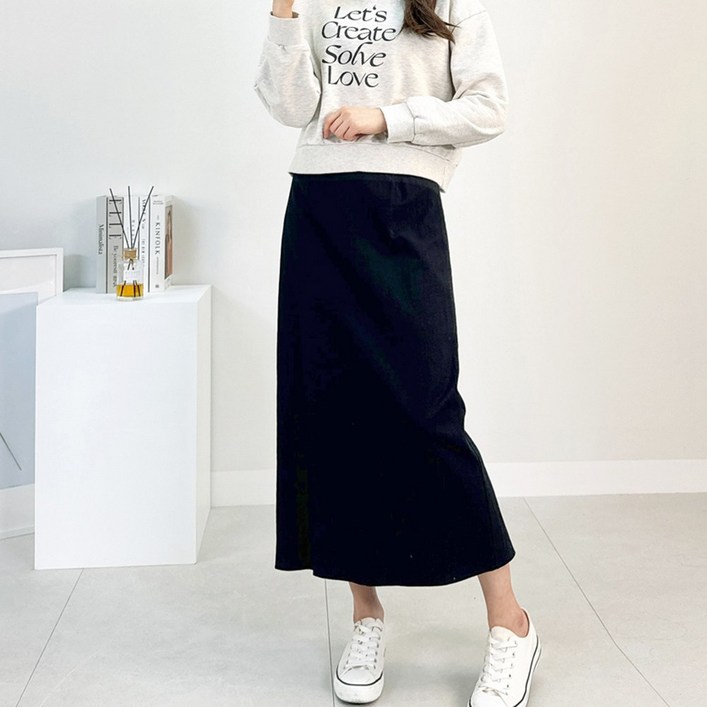 여성 h라인 스커트 미디롱 2기장 빅사이즈 이지핏 밴딩스커트 봄 여름 가을