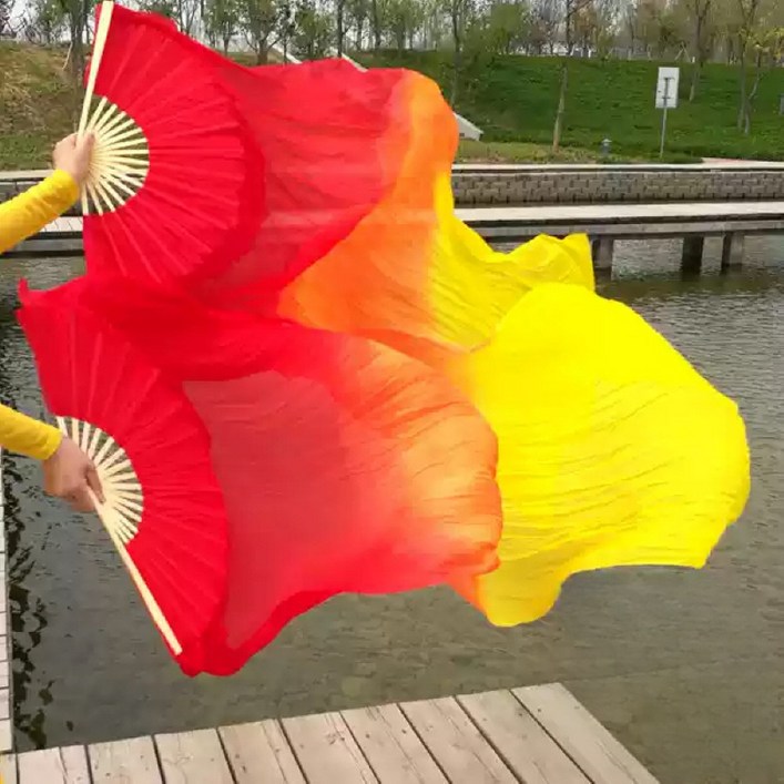 1+1 양손 너슬부채 한국무용 부채춤 그라데이션 공연 팬베일 주름 전통