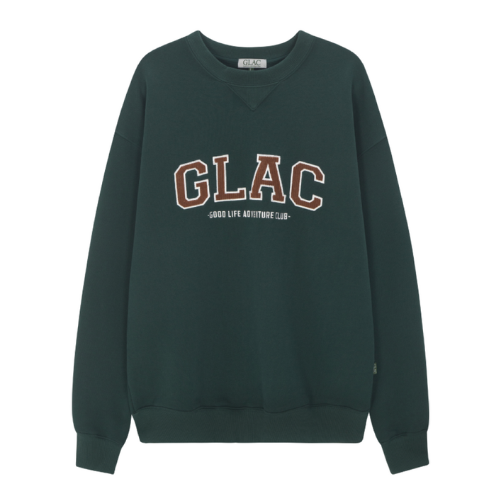 GLAC 글락 아플리케자수 오버핏 맨투맨 딥그린