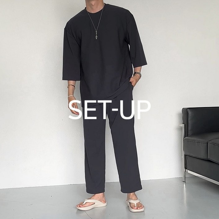 치트키 버블리 링클프리 스판 7부 티셔츠  스판 팬츠 셋업