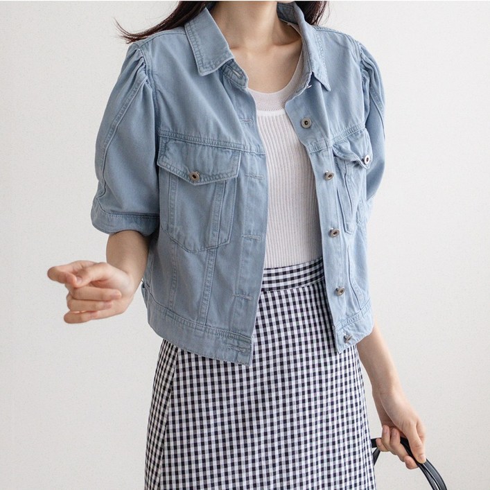 크롭 여성 데님 자켓 여름 반팔 청자켓