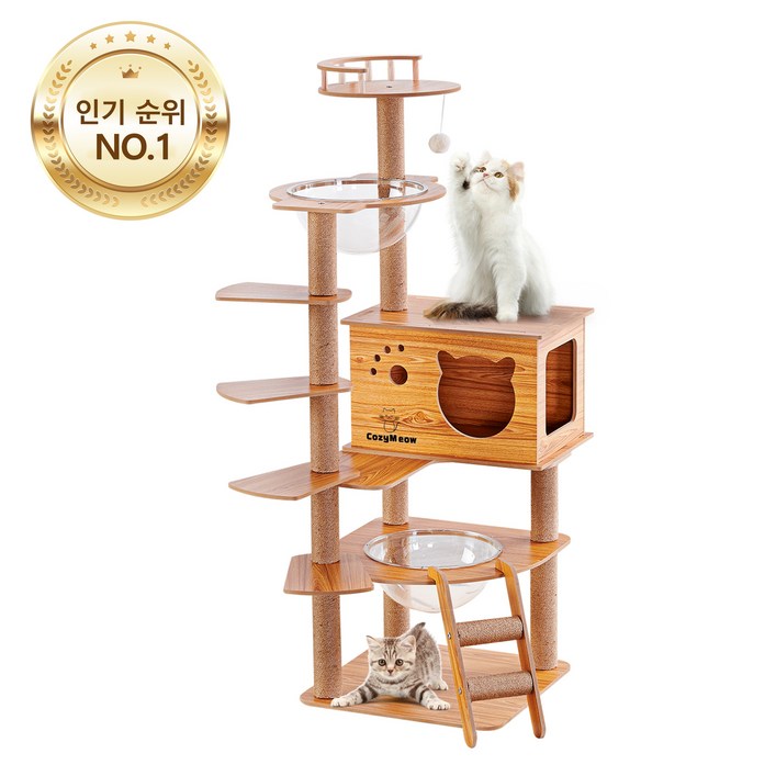 고양이 올라타기 목재 우주선 설계 착지식 두툼한 판재 고양이 집 대형 고양이용 기둥잡이 고양이 산책로 고양이 많은 가정용 디딤대 높은 안정성 운동 부족 해결 한글 설명서 포함, 1개, 원목색