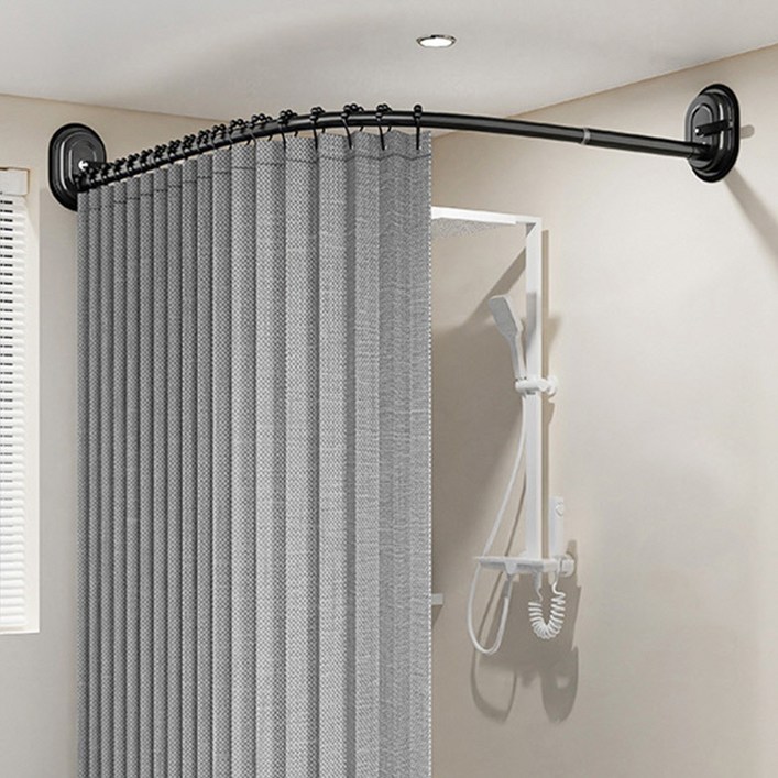 무타공 탈부착 욕실 ㄱ자 코너 샤워커튼 커튼봉 커텐봉 압축봉 90-130cm, 컨트-블랙, 1개