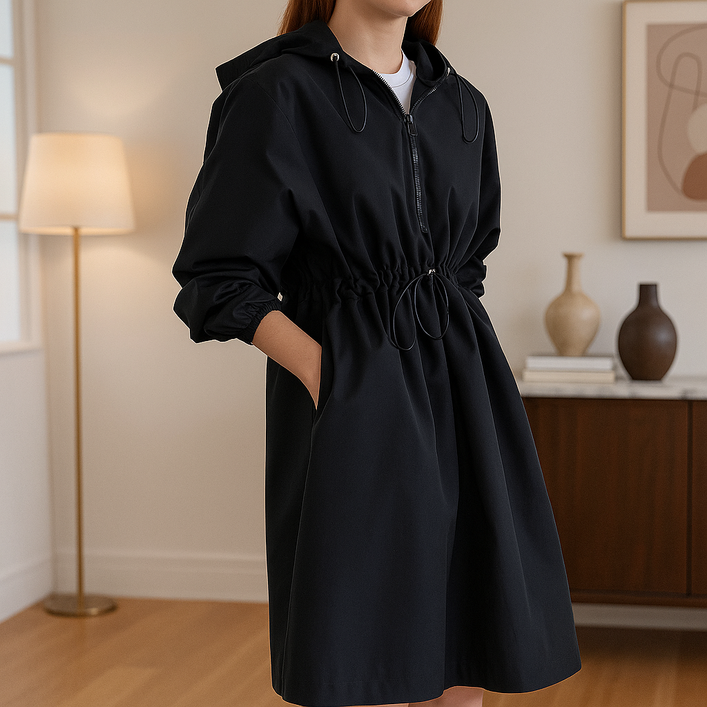 [핏예쁨주의] 데일리 스트링 후드 롱 아노락 원피스