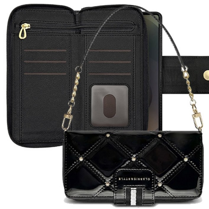 애니글로시 진주 지퍼 지갑 다이어리 케이스