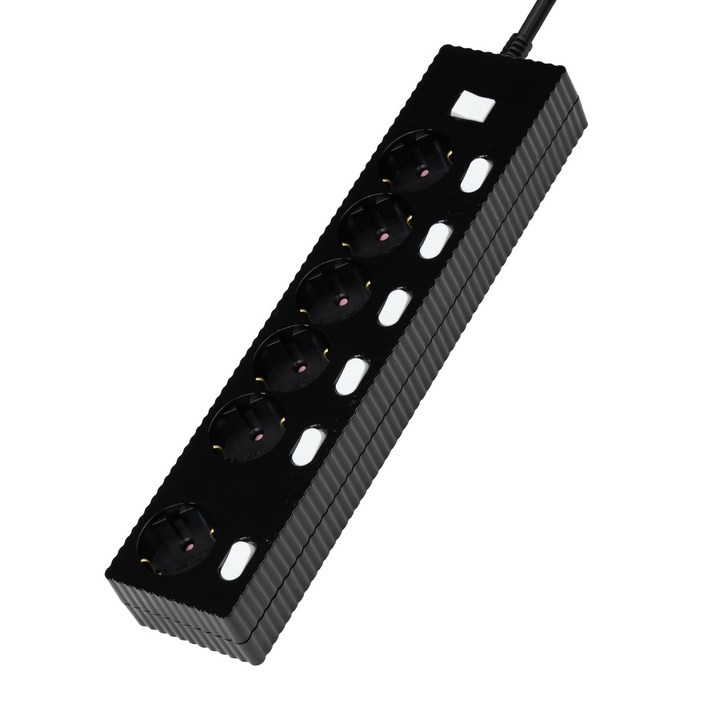 파워존 웨이브 자동소화 멀티탭 콘센트 화재예방 개별 절전 과부하차단 6구 50cm 1.5m 3m 5m 7m, 자동소화 개별 6구 블랙