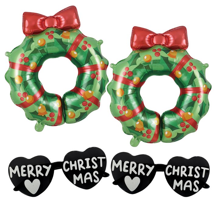 쏙쏙마켓 크리스마스 리스 포토링 하트 레터링 안경 세트, 1개, 블랙 안경 2개 SET