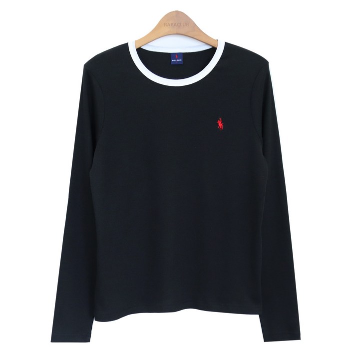 라파클럽 여성 배색 립 골지 긴팔 풀오버 티셔츠