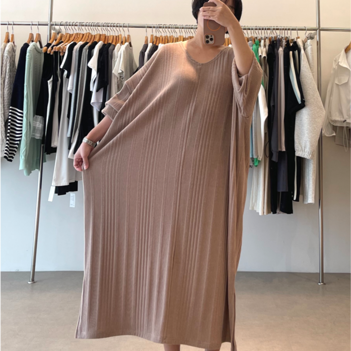 더수수 빅사이즈 루즈핏 브이넥 데일리 원피스
