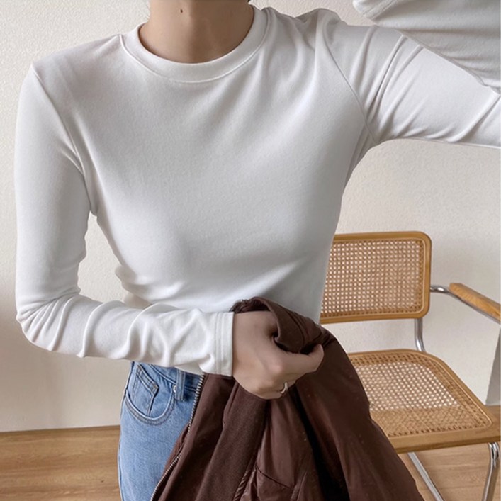 제이로그 기본핏 라운드 긴팔티 라운보들T