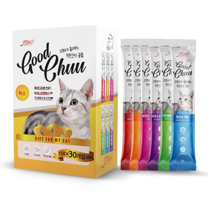 굿츄 6가지맛혼합 15g x 120개  착한간식 짜먹는 고양이간식