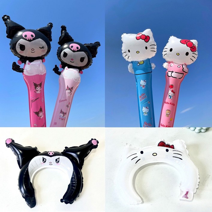 펄박스 산리오 풍선봉 4종쿠로미스마일쿠로미윙크헬로키티블루헬로키티핑크 N 풍선머리띠 2종 세트쿠로미헬로키티