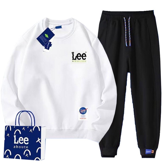 LEE aboute 라운드 맨투맨+밴딩 팬츠 운동 세트 남녀 공용
