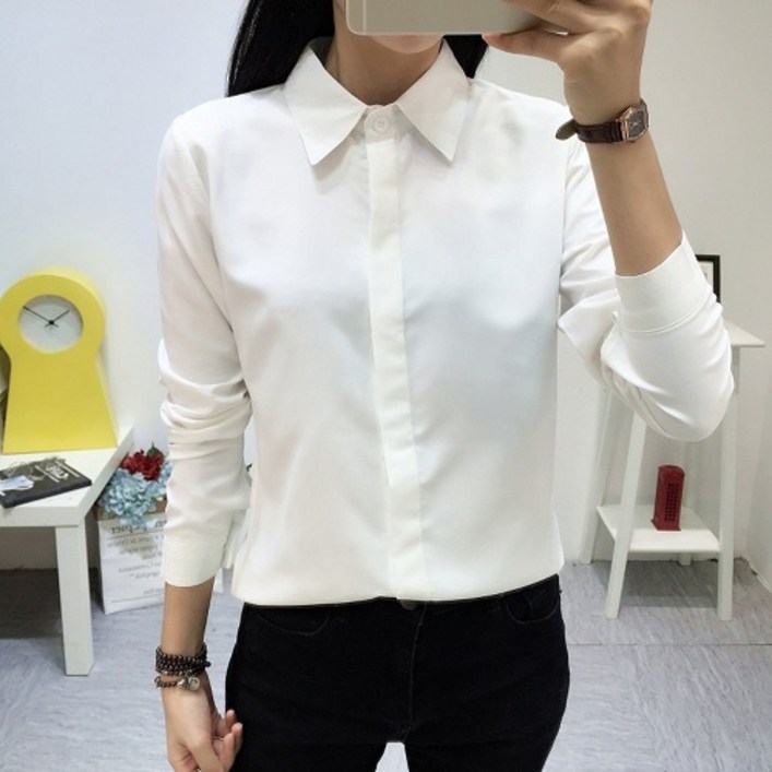 핫스윗 여자흰셔츠 흰색블라우스 히든버튼 슬림핏 남방 셔츠