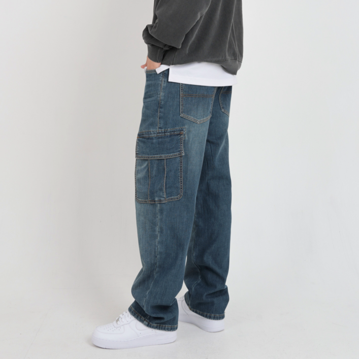 남자 기모 카고 청바지 겨울 워크웨어 스판 밴딩 데님팬츠