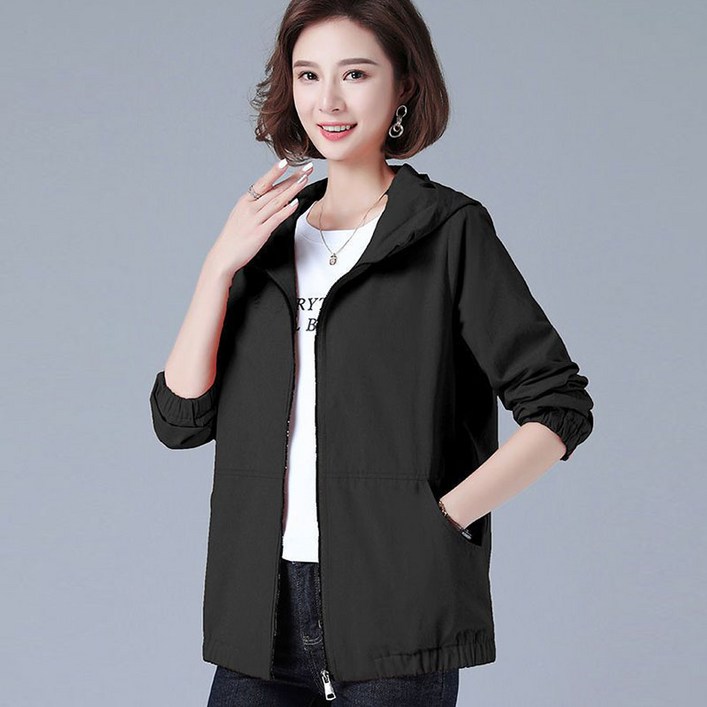 캐주얼 봄 가을 숏 코트 중년여성 엄마 루즈핏 오버핏 무지 빅포켓 후드 집업 바람막이 자켓 점퍼 잠바