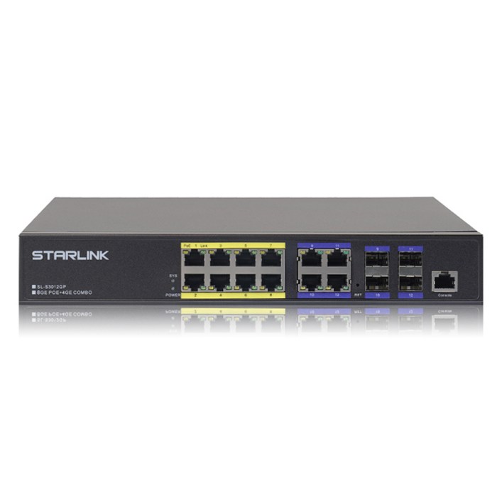 Starlink L2 기가8포트POE스위치허브 업링크 4기가RJ45 SFP광허브 SL-S3012GP