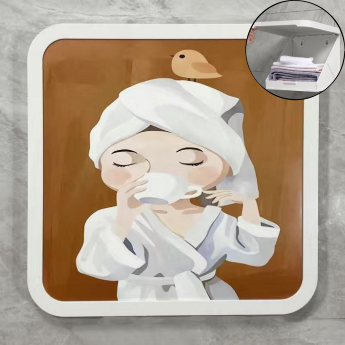 체리닷컴 무타공 욕실 젖지않은 옷 접이식벽화 수납함, 1개, 샤워소녀