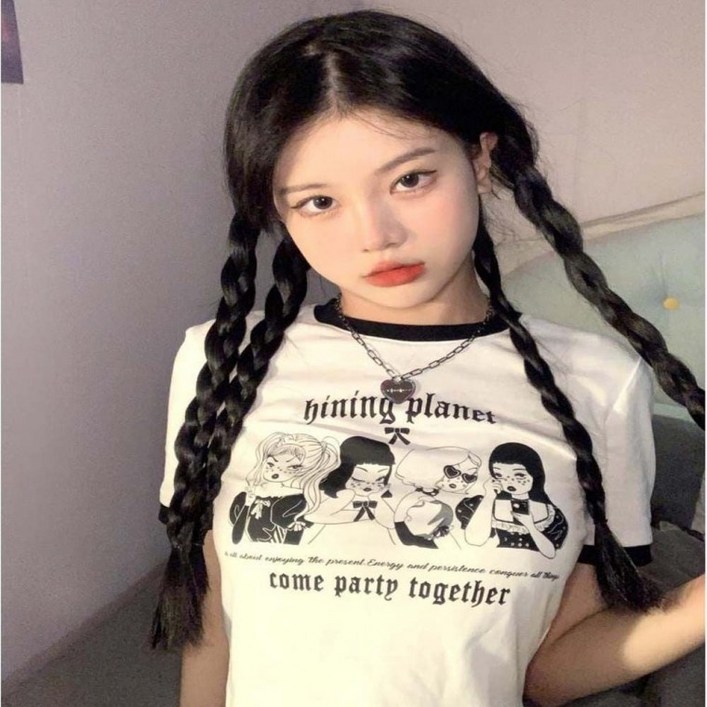 크롭 반팔티 라운드넥 빈티지 여자 프린팅 베이비