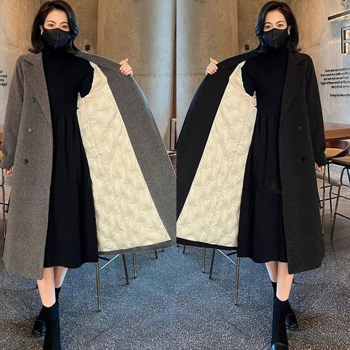 웨일쓰 여성 카라넥 루즈핏 패딩 롱코트 겨울 캐주얼 빅사이즈 모직 누빔 웰론 패딩코트 점퍼 아우터