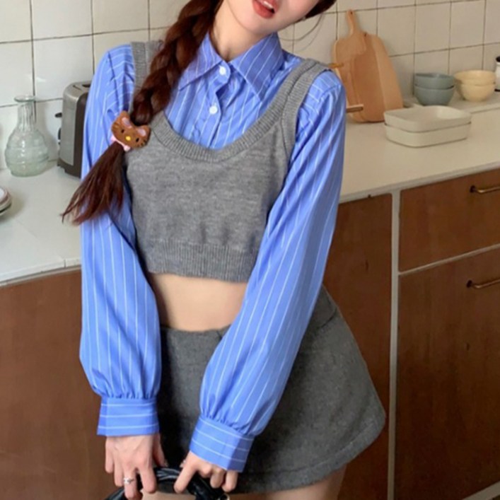 지지주 크롭니트조끼 크롭니트베스트 가을셔츠