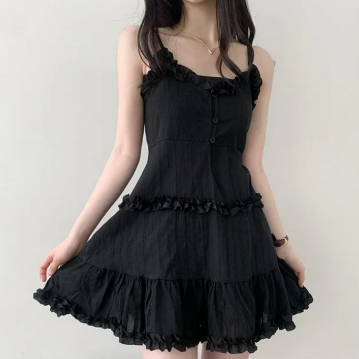 미소모드 러블리 프릴 캉캉  끈나시 원피스 M0088