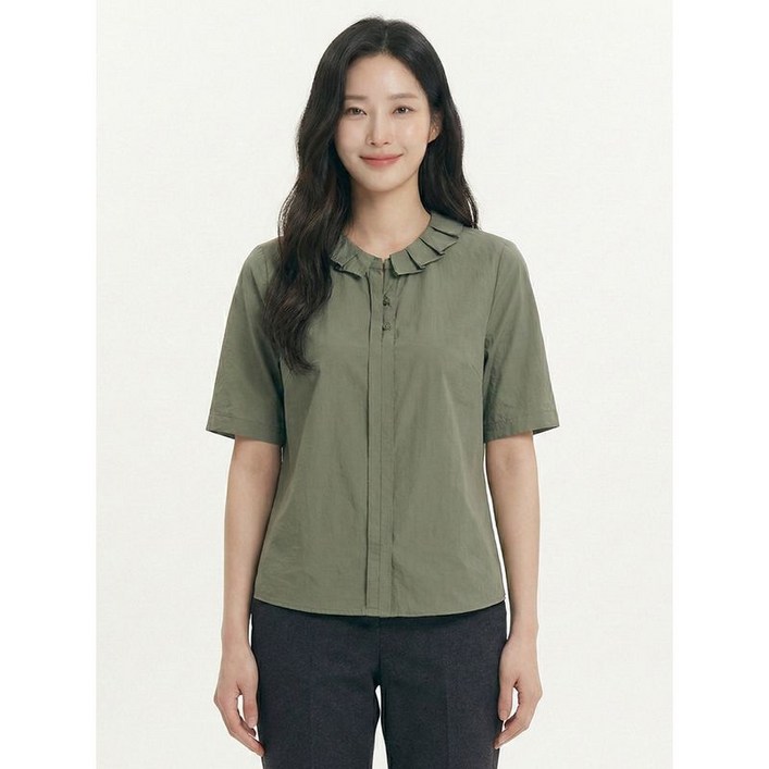 크로커다일레이디 카키 단추포인트 풀오버 블라우스 CLCMBL116