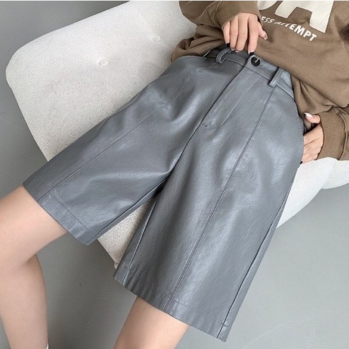 [ S-2XL까지] 레더반바지 그레이,블랙 무릎위 반바지 봄,여름,가을,겨울반바지 꾸안꾸룩 *재입고*