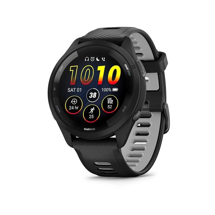 Garmin Forerunner 265 러닝 스마트워치, 다채로운 AMOLED 디스플레이, 트레이닝 메트릭 및 복구 인사이트, 블랙 파우더 그레이 124396