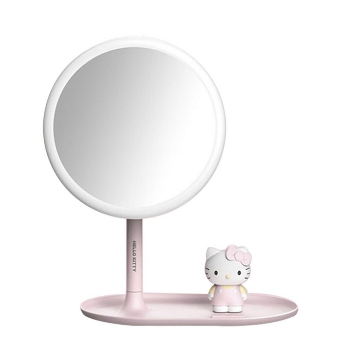 Hikii 헬로키티 핸디형 탁상 겸용 메이크업 거울, 핑크 + 화이트