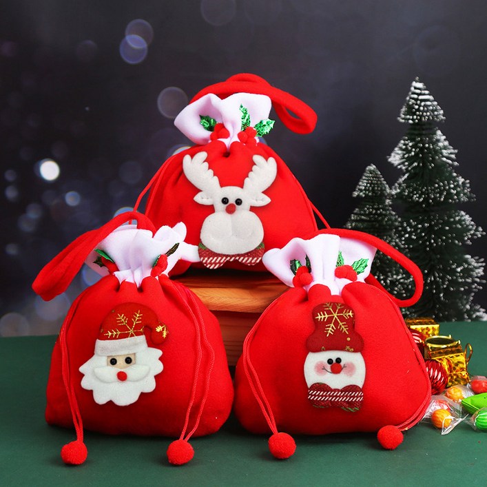 크리스마스 소품 장식 복주머니 선물주머니 산타주머니 보따리 양말 파티용품 선물백, 1개, 기본산타