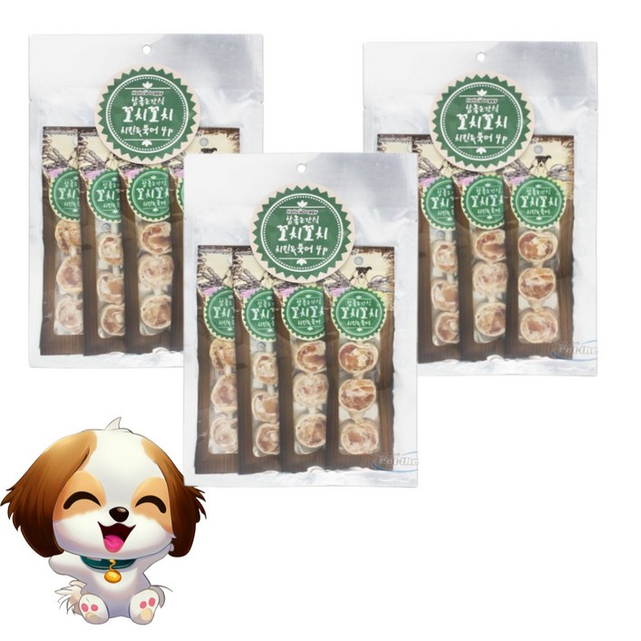헬로도기 참좋은간식 꼬치꼬치 치석제거껌 강아지 껌간식 4개입 치킨 북어, 3개, 1개, 100g