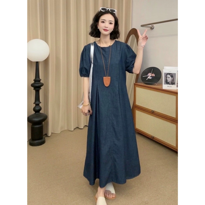 와이와이YY 퍼프 소매 슬림핏 데님 원피스 넉넉한 프리사이즈 4560kg