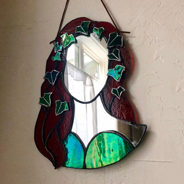 FREELIFE  스테인드 글라스 포이즌 아이비 미러 유리 태양 포수 거울 다채로운 아크릴 장식 벽 교수형 반사 펜던트 홈 장식